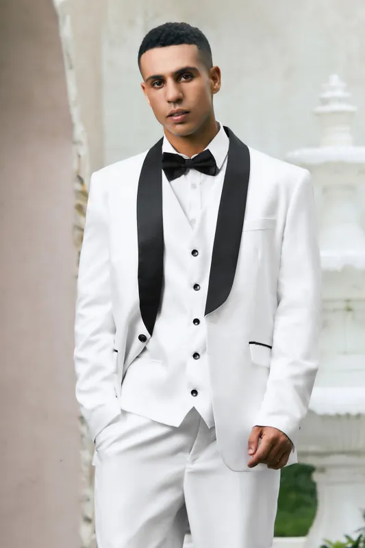 Men's White One Button Shawl Lapel 3 Piece Wedding Suits sold by Wedtrend