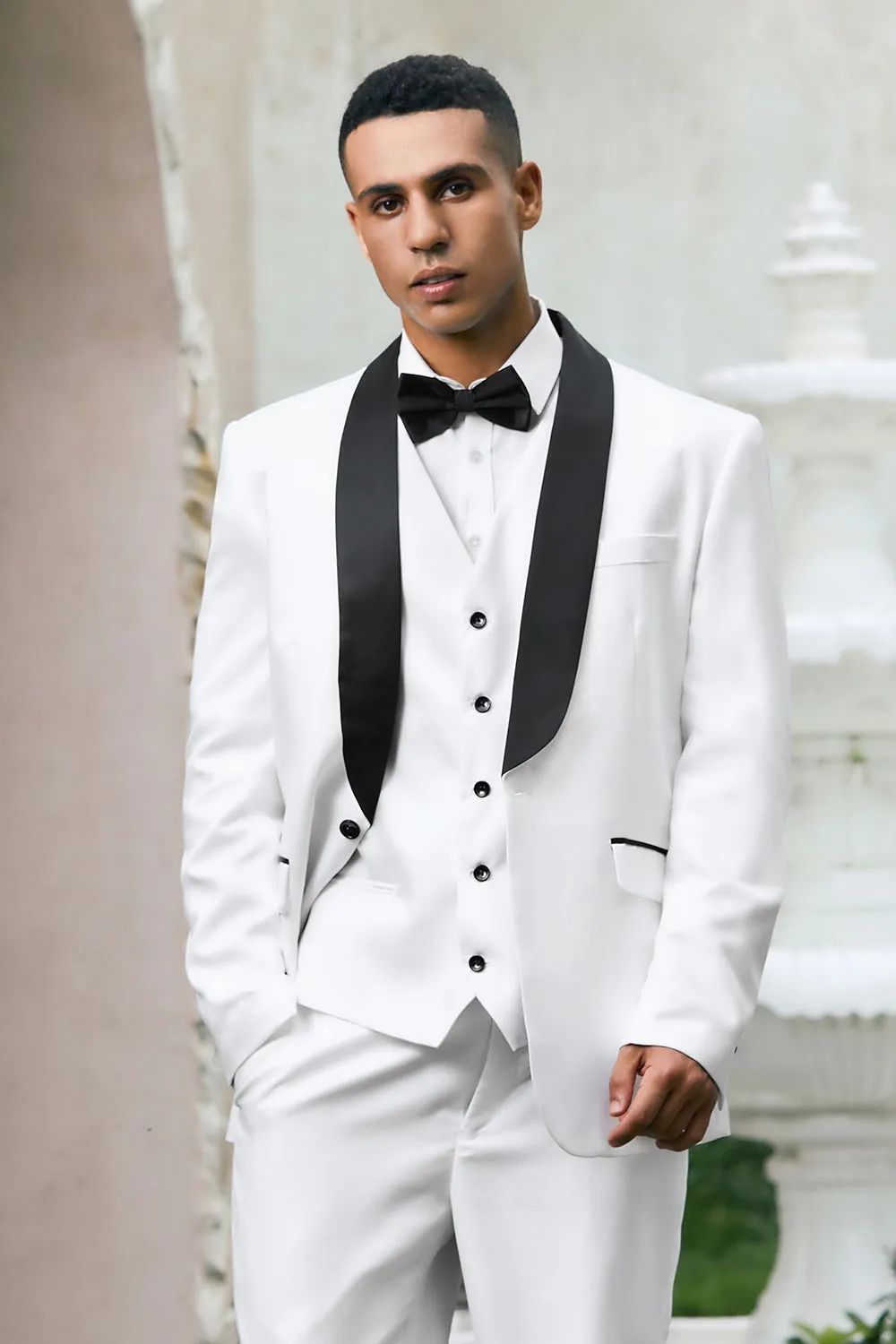 Men's White One Button Shawl Lapel 3 Piece Wedding Suits sold by Wedtrend