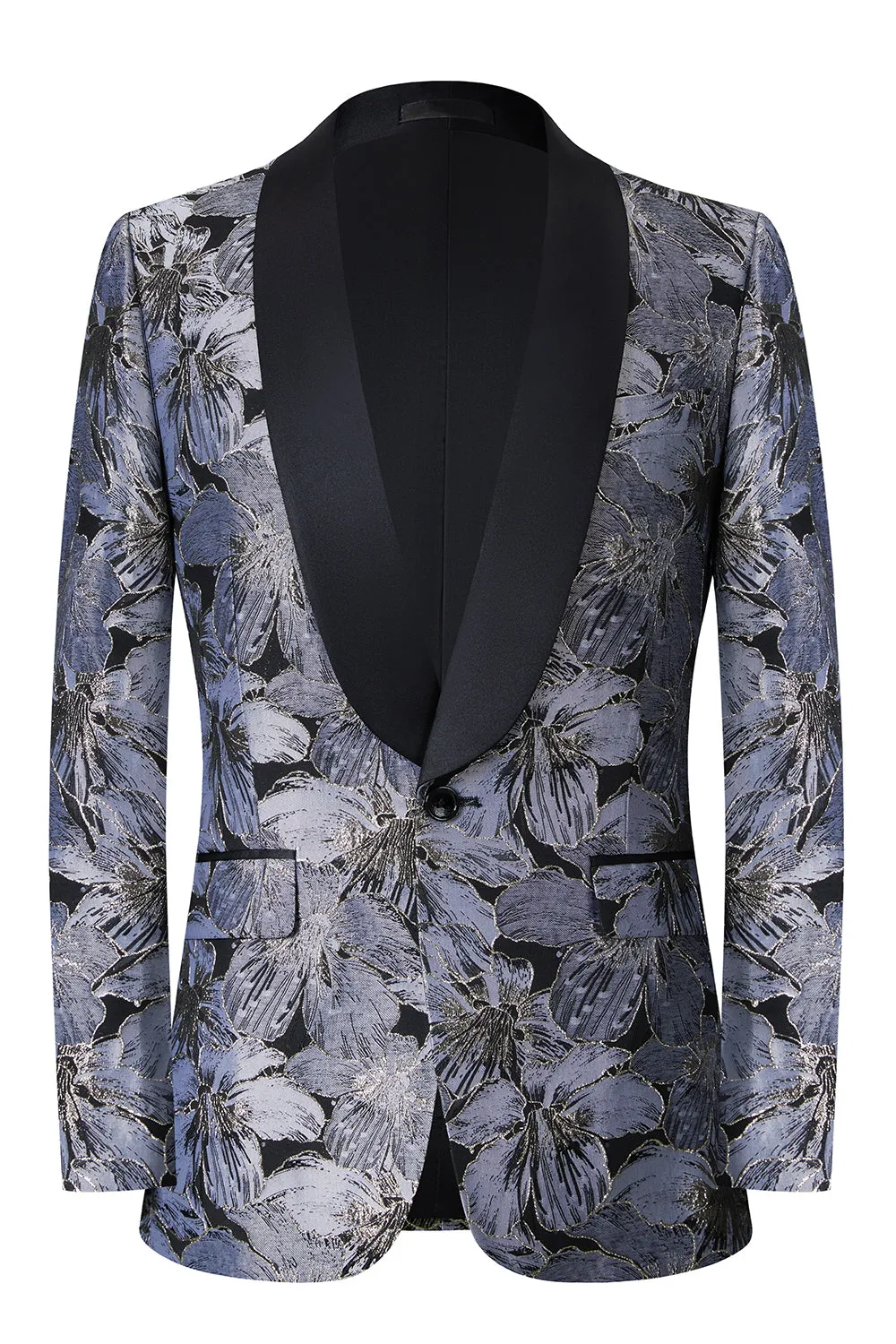 Men's Grey Sparkly Shawl Lapel Jacquard One Button 2 Piece Groomsmen Suits sold by Wedtrend product image thumbnail 2