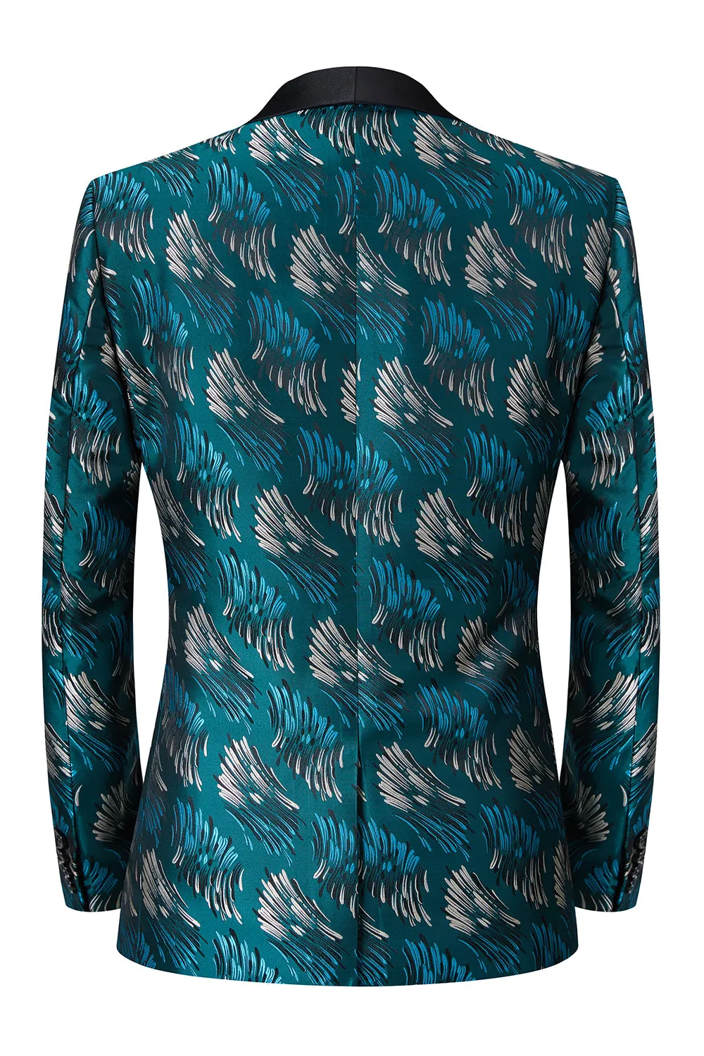 Men's Peacock Green Shawl Lapel Jacquard One Button 2 Piece Guest Suits sold by Wedtrend product image thumbnail 3