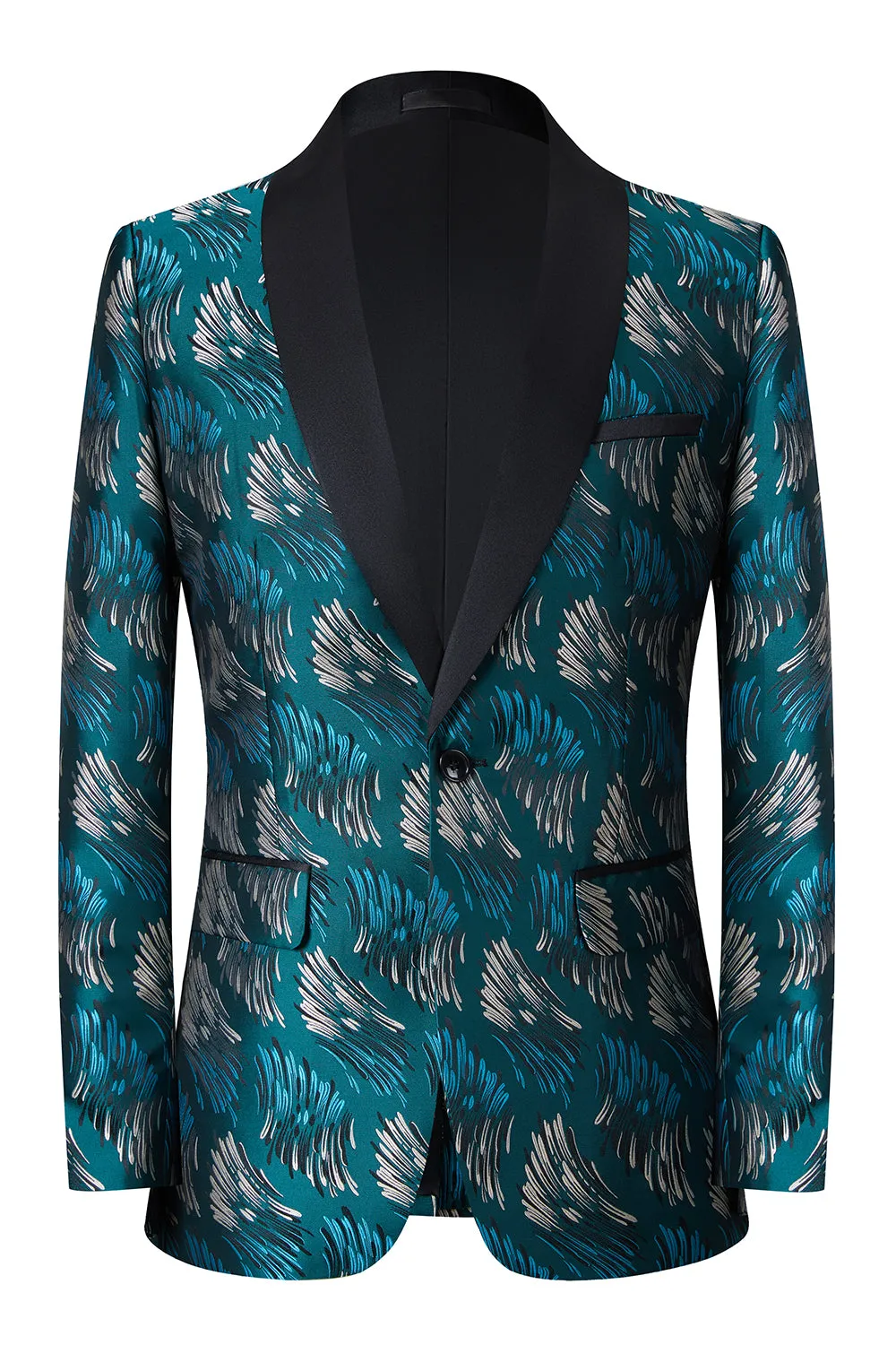 Men's Peacock Green Shawl Lapel Jacquard One Button 2 Piece Guest Suits sold by Wedtrend product image thumbnail 2