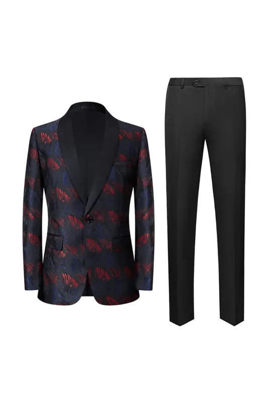 Men's Dark Navy Shawl Lapel Jacquard One Button 2 Piece Guest Suits made by Wedtrend