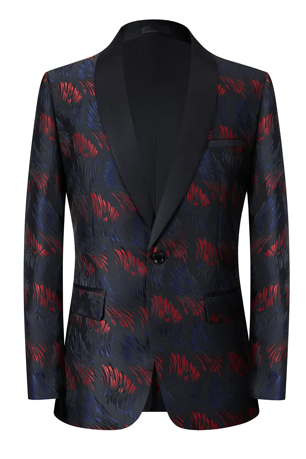 Men's Dark Navy Shawl Lapel Jacquard One Button 2 Piece Guest Suits sold by Wedtrend product image thumbnail 2