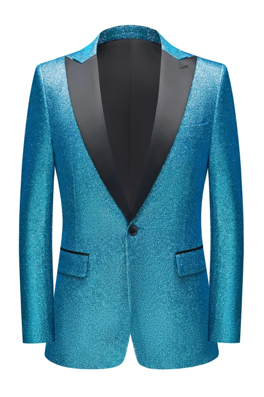 Men's Peacock Blue Sparkly Peak Lapel One Button 2 Piece Prom Suits sold by Wedtrend