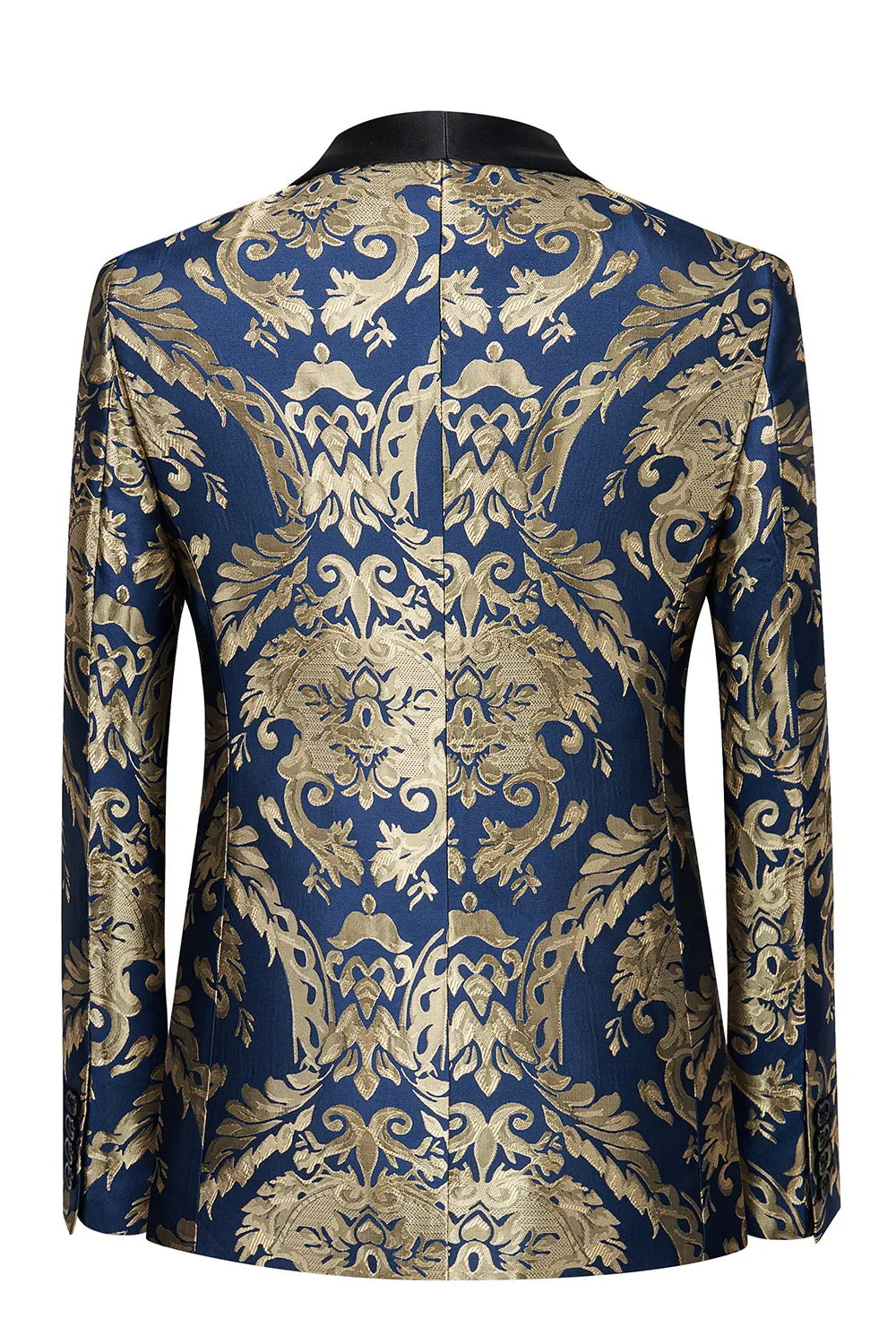 Men's Royal Blue Shawl Lapel One Button Jacquard Prom Blazer sold by Wedtrend product image thumbnail 2