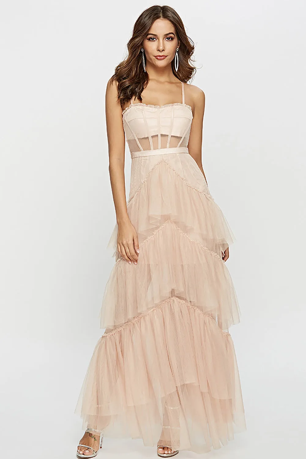 Black Corset Asymmetrical Tulle Long Wedding Guest Dress sold by Wedtrend product image thumbnail 3