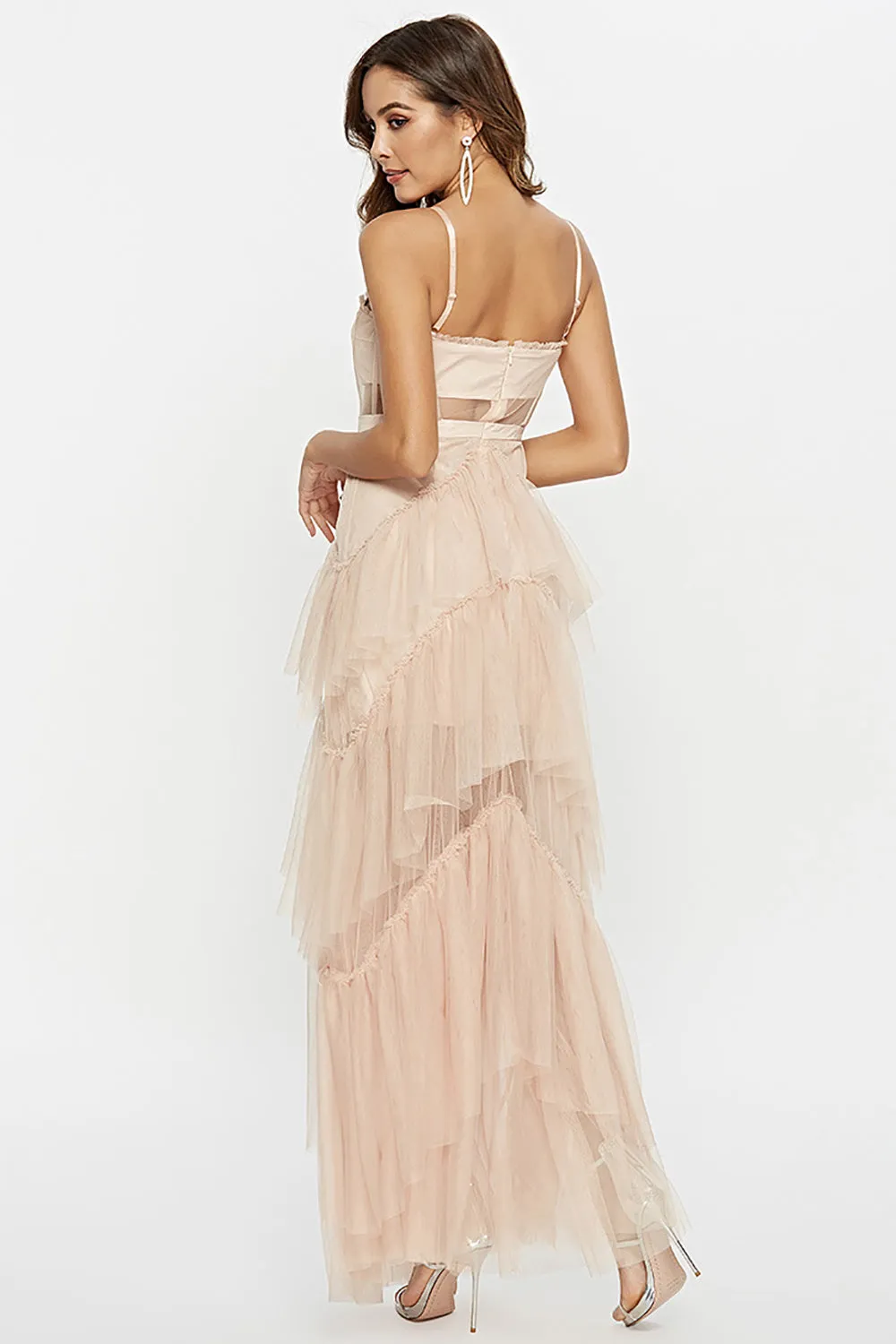 Black Corset Asymmetrical Tulle Long Wedding Guest Dress sold by Wedtrend product image thumbnail 4