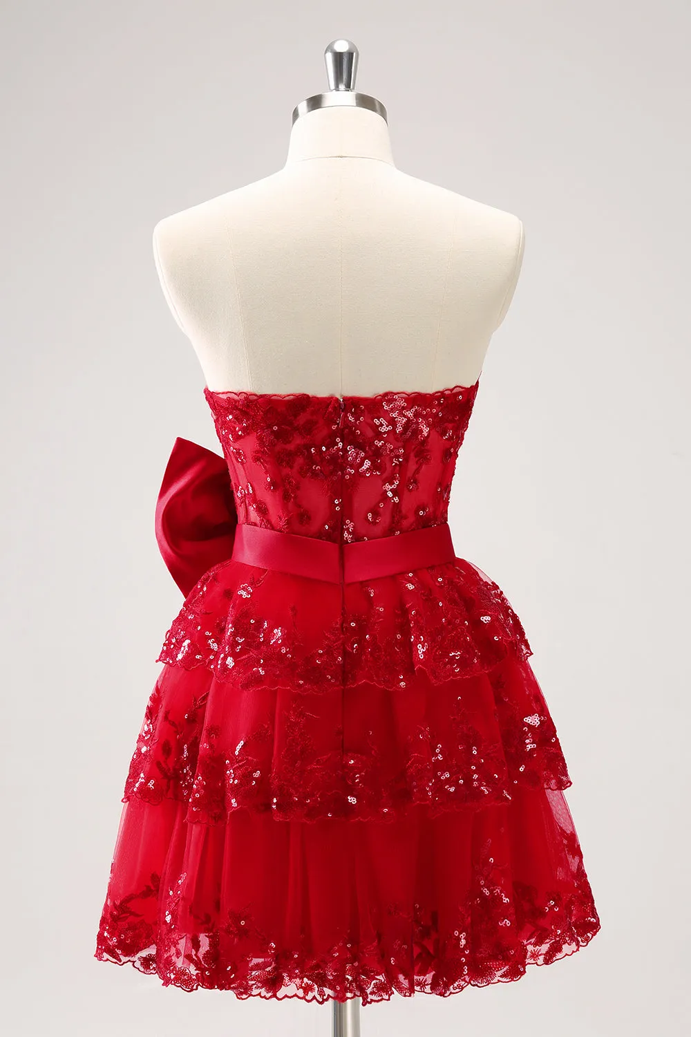 Sparkly Red A Line Sweetheart Corset Tiered Ruffle Homecoming Dress with Bows sold by Wedtrend product image thumbnail 2