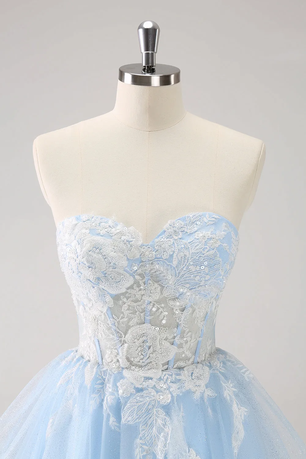 Sparkly Blue A Line Corset Sequin Short Homecoming Dress with Appliques sold by Wedtrend product image thumbnail 4