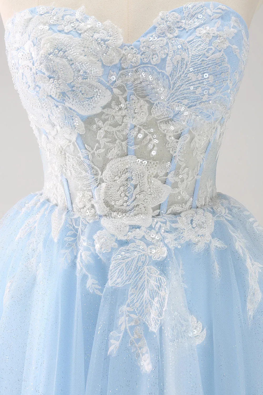 Sparkly Blue A Line Corset Sequin Short Homecoming Dress with Appliques sold by Wedtrend product image thumbnail 5
