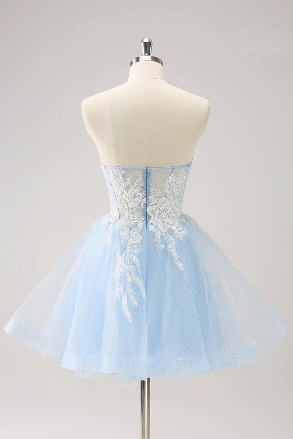 Sparkly Blue A Line Corset Sequin Short Homecoming Dress with Appliques sold by Wedtrend product image thumbnail 2