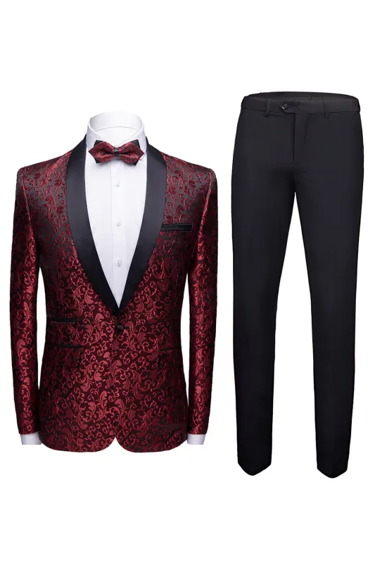 Men's Black Shawl Lapel 2 Pieces Jacquard Slim Fit Wedding Suits sold by Wedtrend