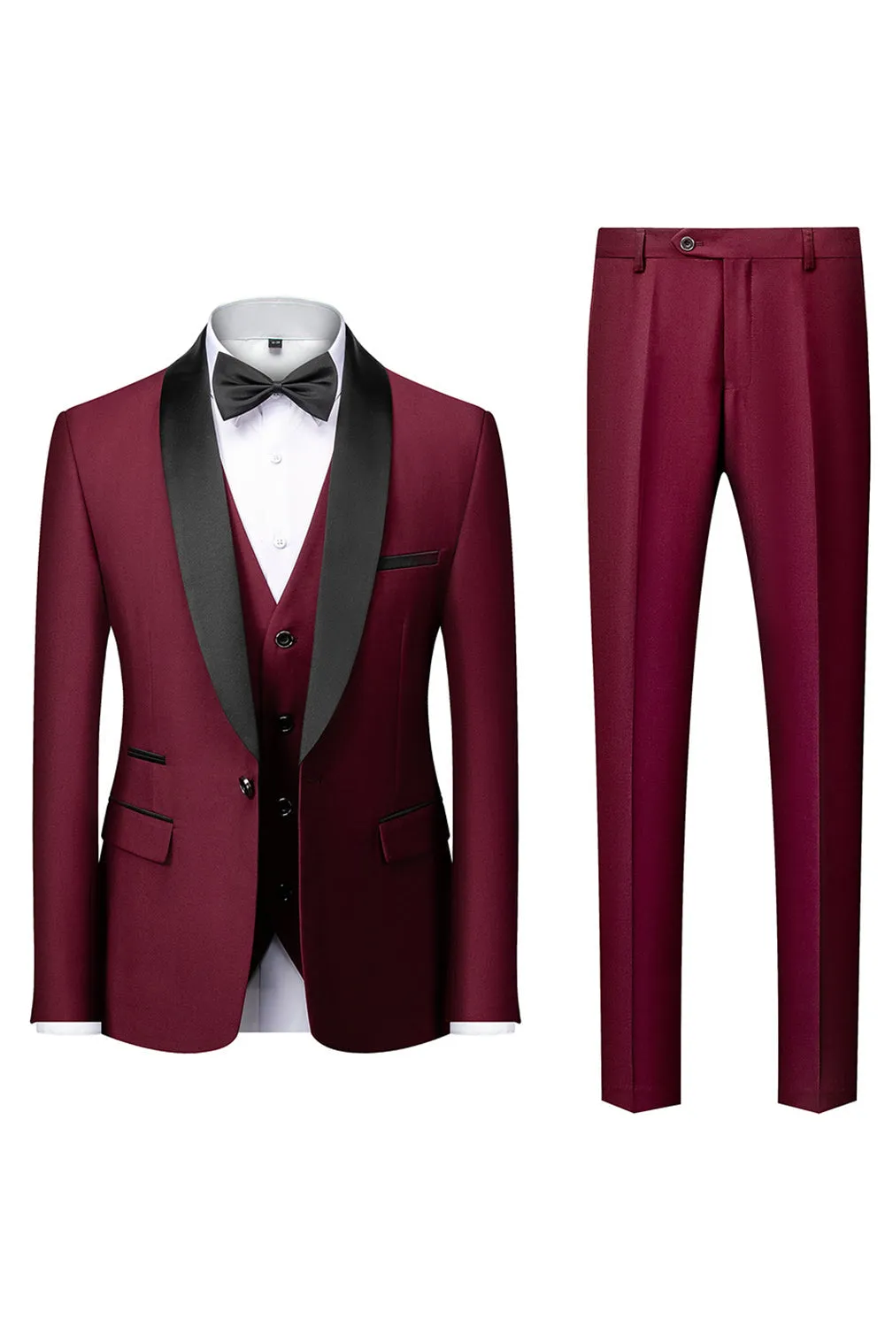 Men's Black Slim Fit Shawl Lapel Three-Pieces Wedding Suits sold by Wedtrend product image thumbnail 4