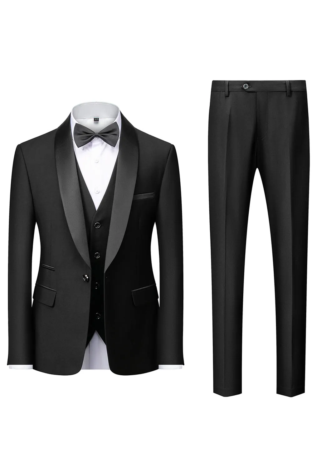 Men's Black Slim Fit Shawl Lapel Three-Pieces Wedding Suits sold by Wedtrend