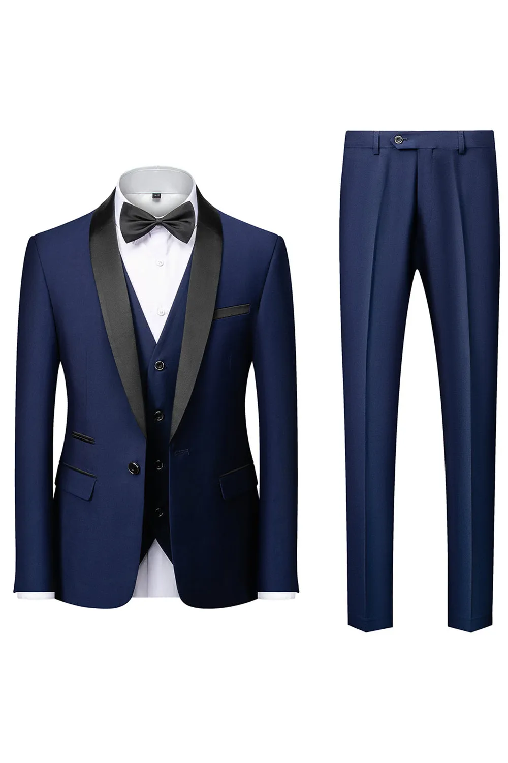 Men's Black Slim Fit Shawl Lapel Three-Pieces Wedding Suits sold by Wedtrend product image thumbnail 5