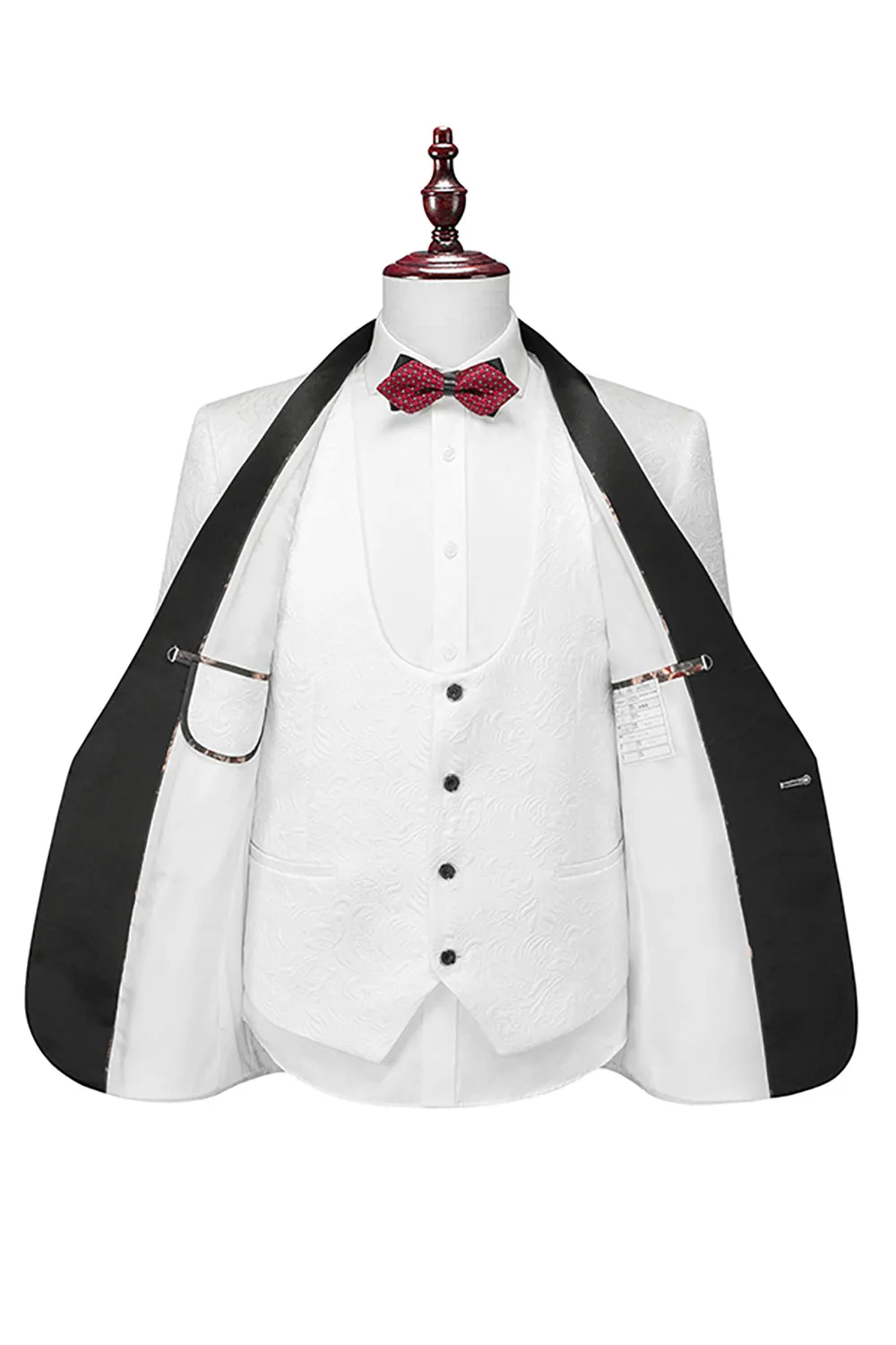 Men's Shawl Lapel White Slim Fit Three-Piece Wedding Suits sold by Wedtrend product image thumbnail 3