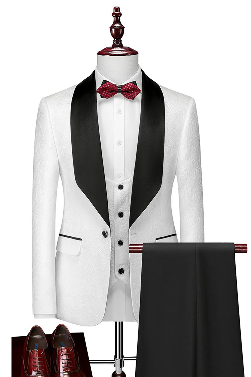 Men's Shawl Lapel White Slim Fit Three-Piece Wedding Suits sold by Wedtrend