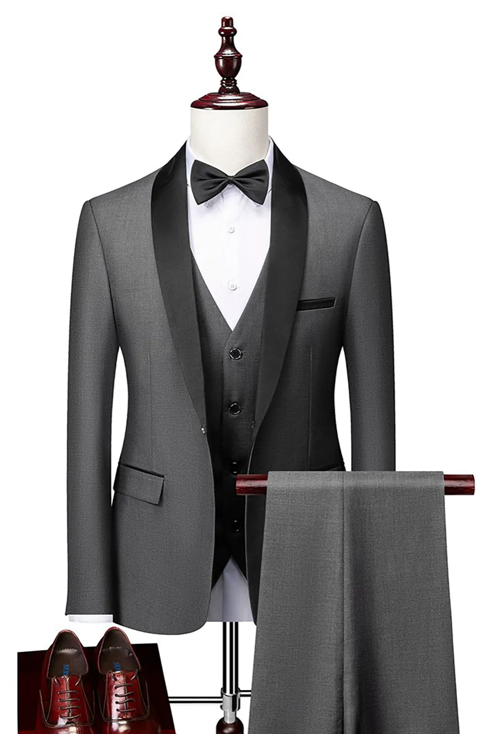 Men's Grey Slim Fit Shawl Lapel 3 Pieces One Button Wedding Suits sold by Wedtrend