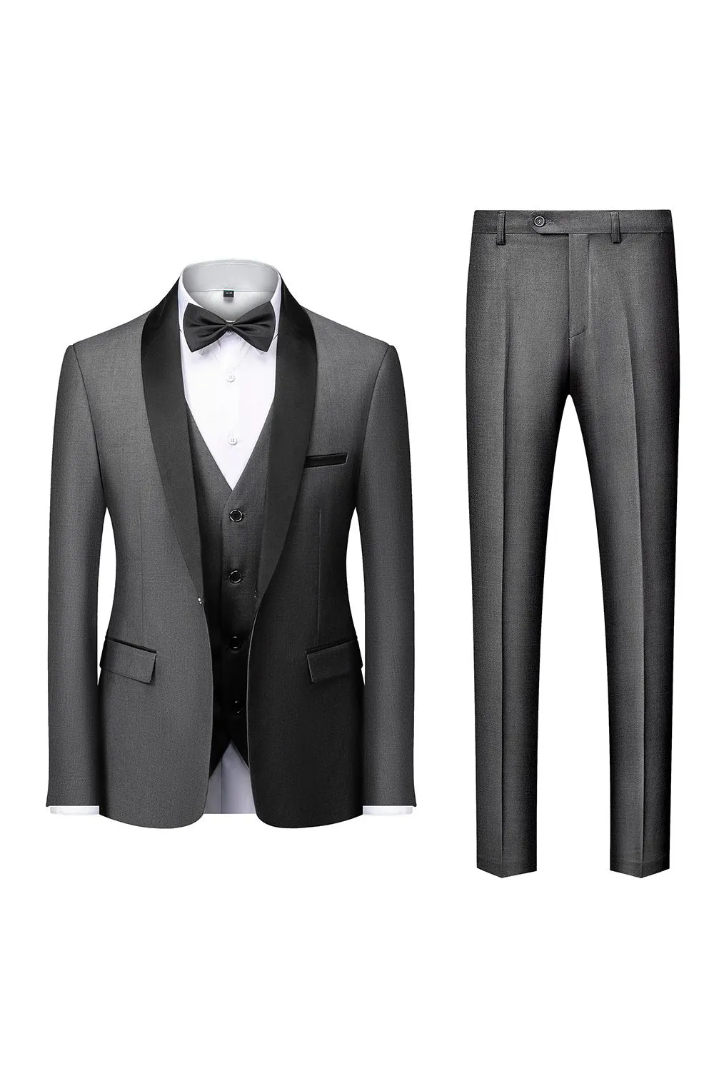 Men's Grey Slim Fit Shawl Lapel 3 Pieces One Button Wedding Suits sold by Wedtrend product image thumbnail 3