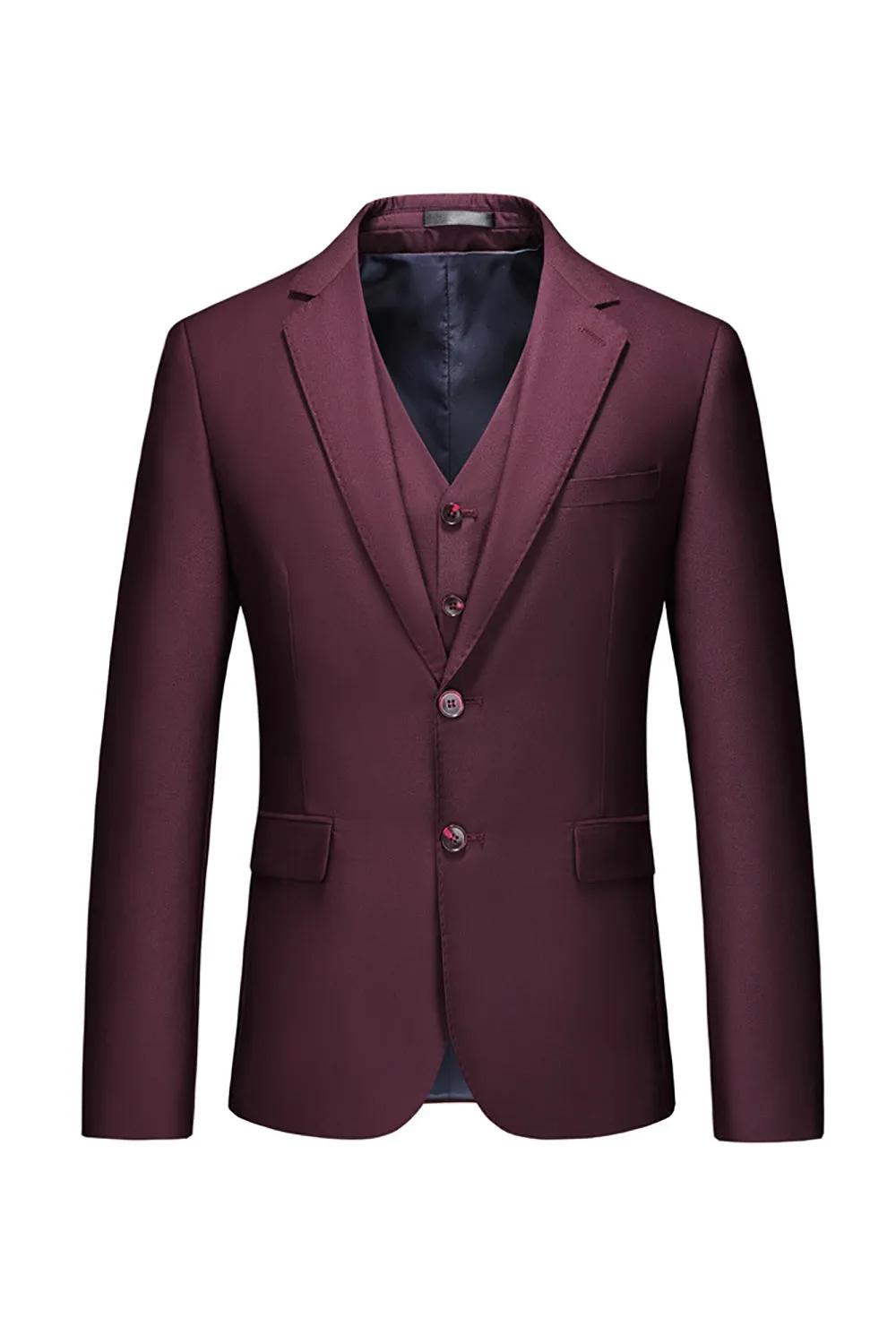 Men's Burgundy Silm Fit Notched Lapel Two Buttons Wedding Suits sold by Wedtrend product image thumbnail 3
