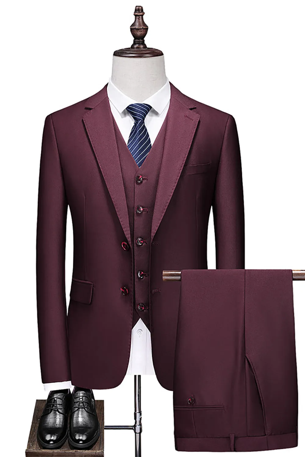 Men's Burgundy Silm Fit Notched Lapel Two Buttons Wedding Suits sold by Wedtrend
