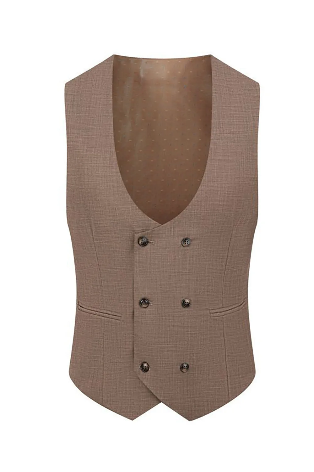 Men's Khaki Silm Fit Plaid 3 Piece Notched Lapel One Button Wedding Guest Suits sold by Wedtrend product image thumbnail 3