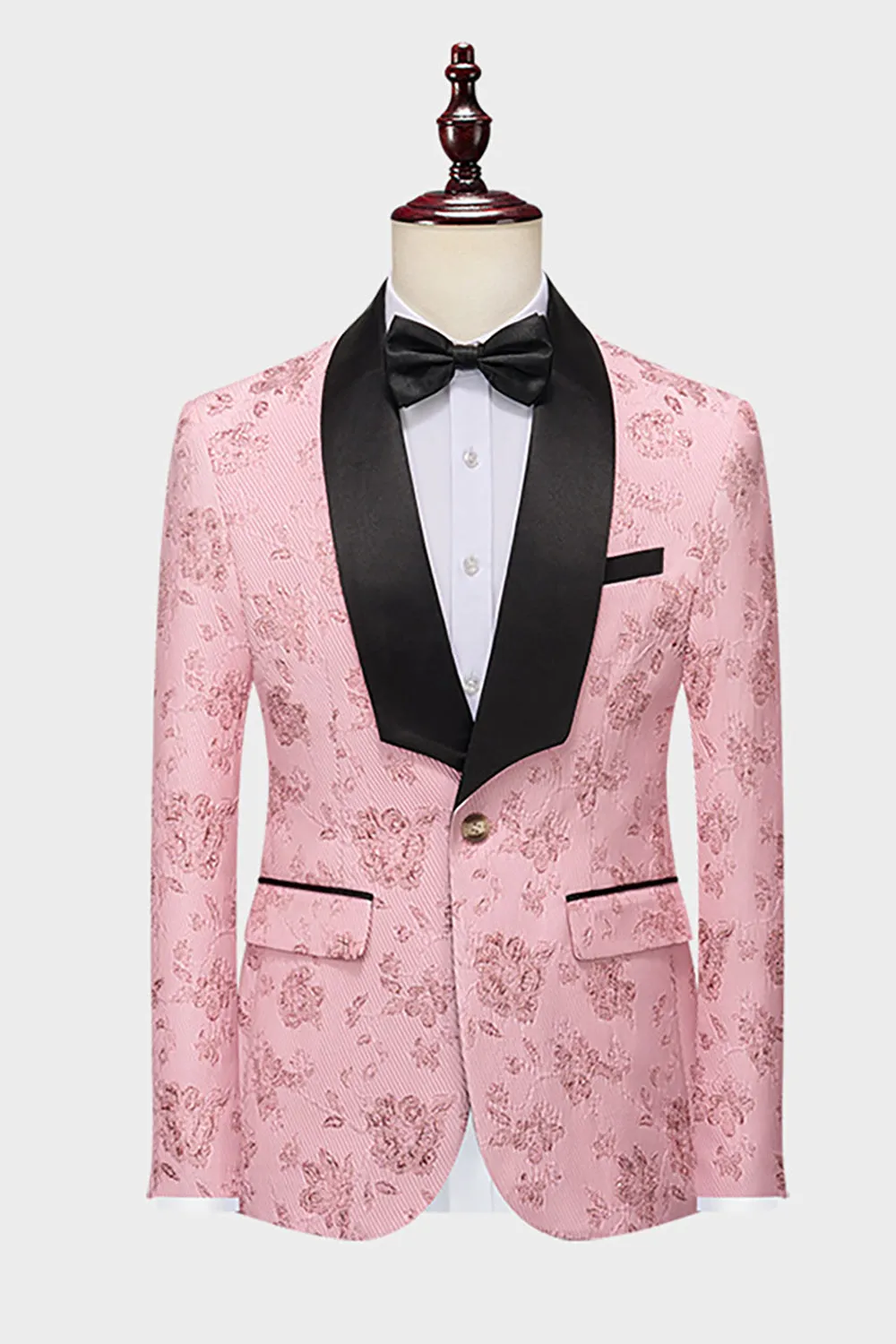 Men's Pink Silm Fit Shawl Lapel Jacquard 2 Pieces Wedding Suits sold by Wedtrend product image thumbnail 3