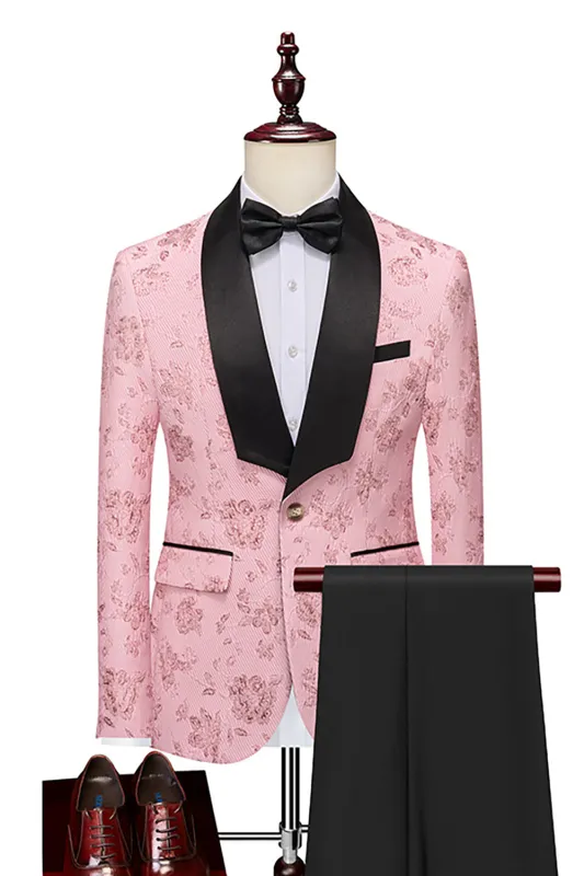Men's Pink Silm Fit Shawl Lapel Jacquard 2 Pieces Wedding Suits made by Wedtrend
