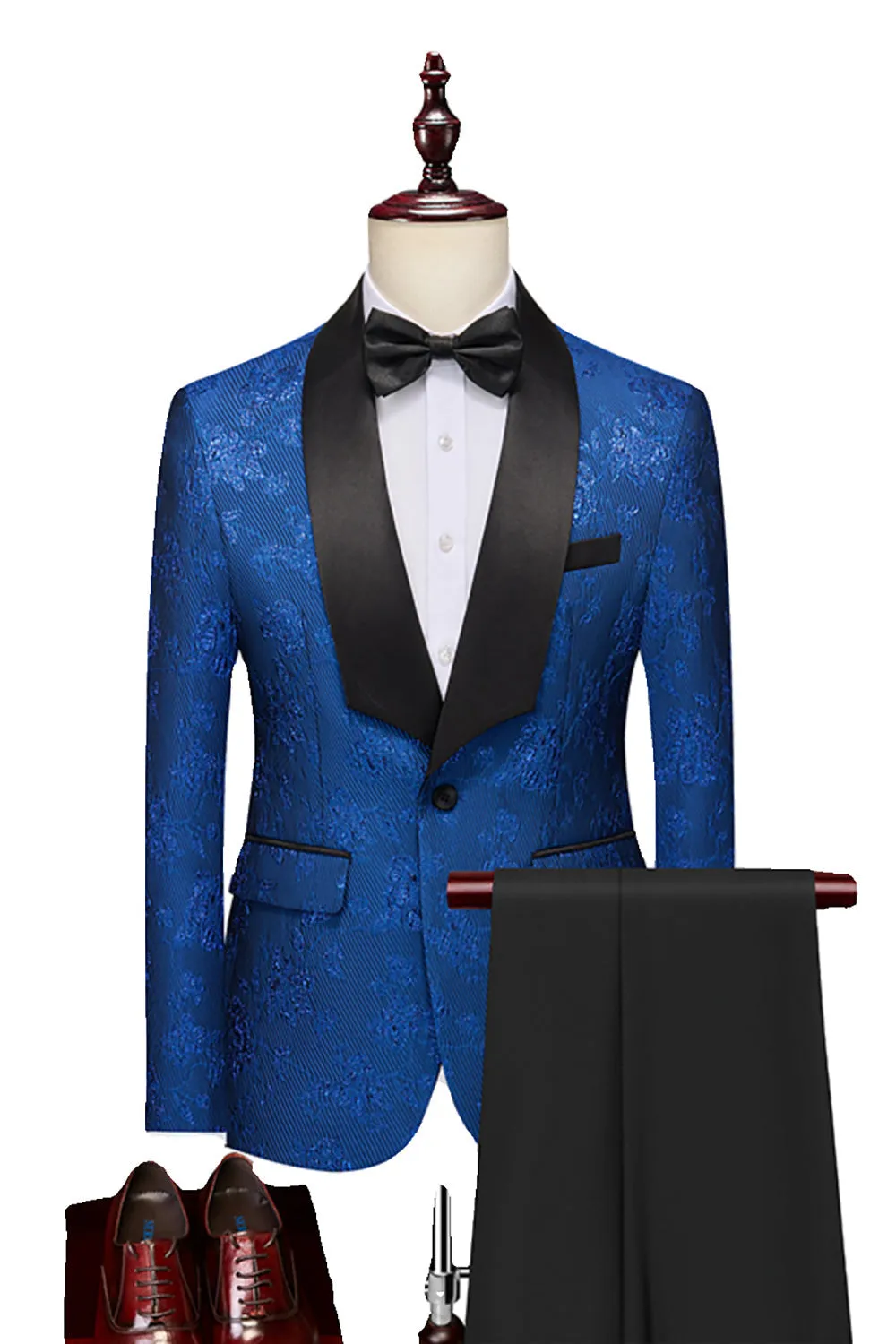Men's Pink Silm Fit Shawl Lapel Jacquard 2 Pieces Wedding Suits sold by Wedtrend product image thumbnail 4