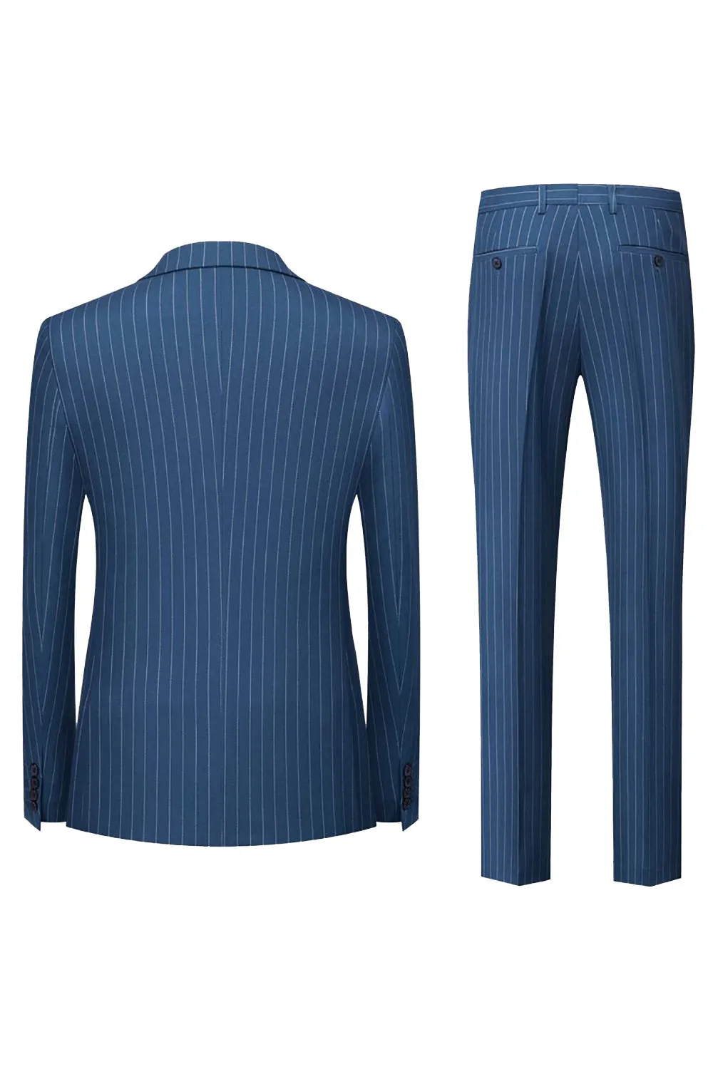 Men's Black Pinstriped Peak Lapel 2 Piece Silm Fit Double Breatsed Wedding Suits sold by Wedtrend product image thumbnail 5