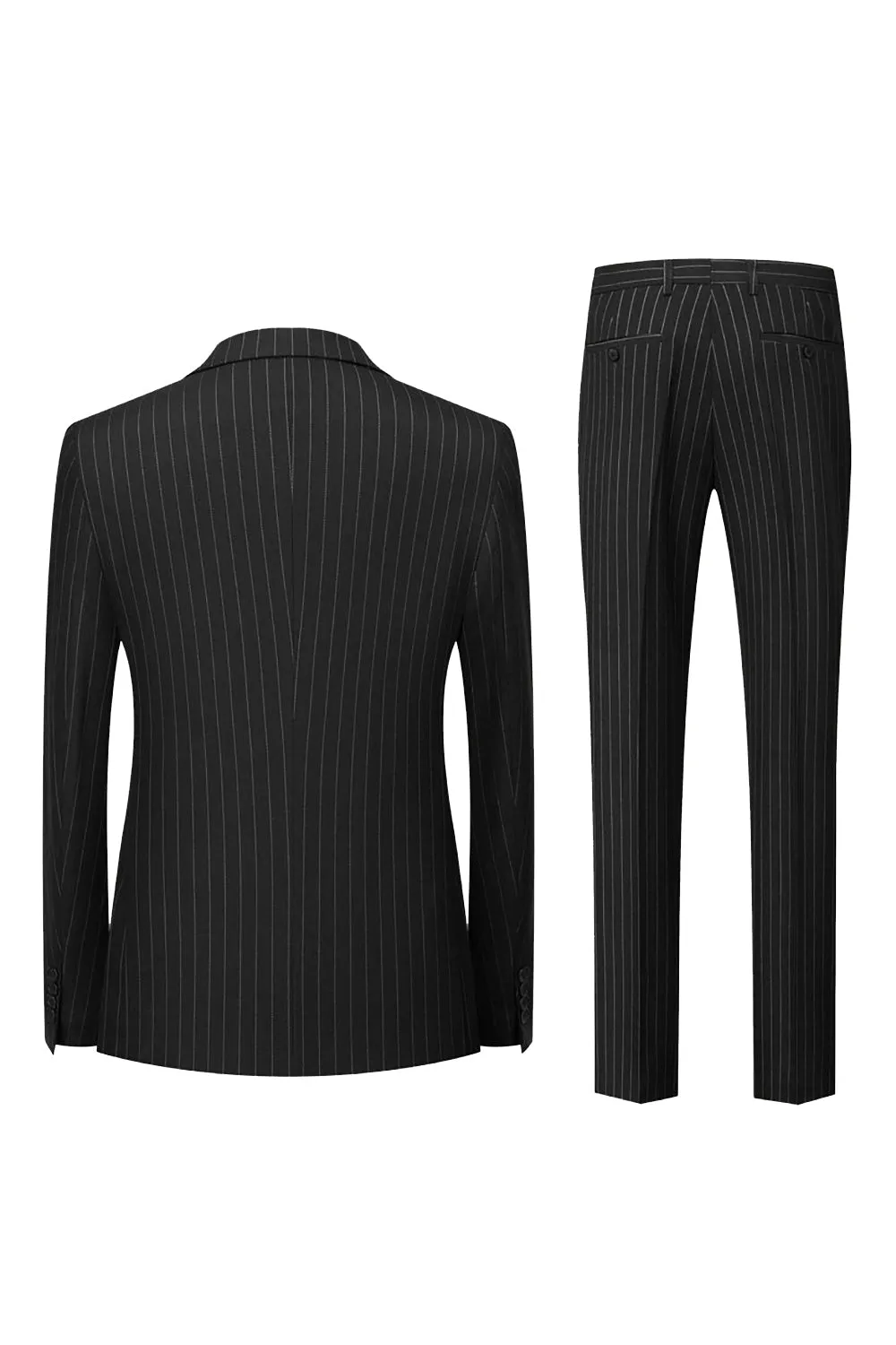 Men's Black Pinstriped Peak Lapel 2 Piece Silm Fit Double Breatsed Wedding Suits sold by Wedtrend product image thumbnail 3