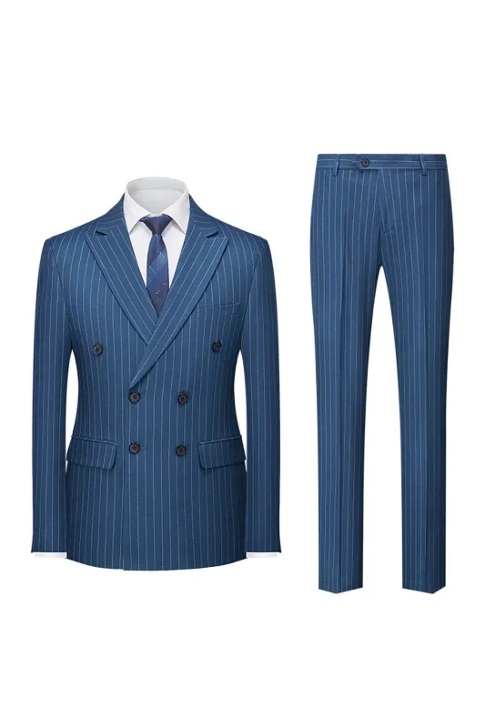 Men's Navy Peak Lapel 2 Piece Silm Fit Striped Wedding Suits sold by Wedtrend