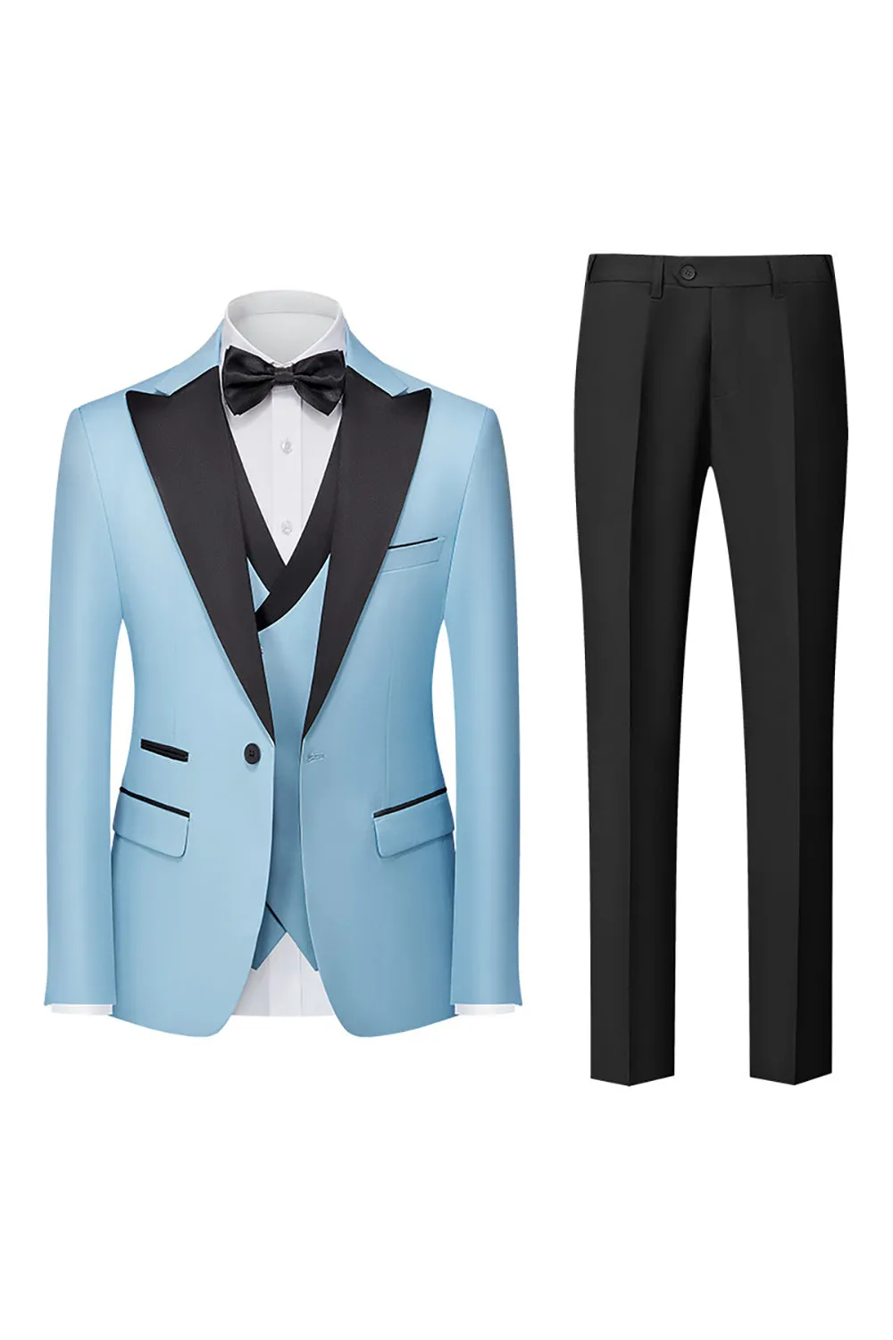 Men's Light Blue Silm Fit 3-Piece Wide Peak Lapel One Button Wedding Suits sold by Wedtrend