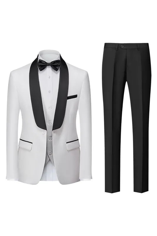 Men's White 3 Piece Shawl Lapel Silm Fit Wedding Suits sold by Wedtrend