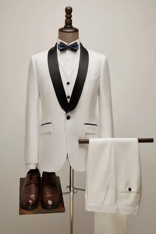 Men's White Shawl Lapel 3 Pieces One Button Wedding Suits sold by Wedtrend
