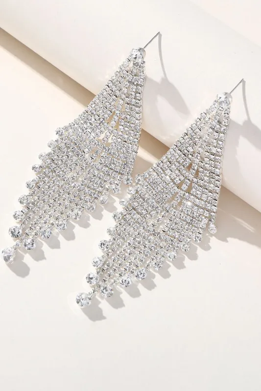 Shiny Silver Long Rhinestones Earrings made by Wedtrend