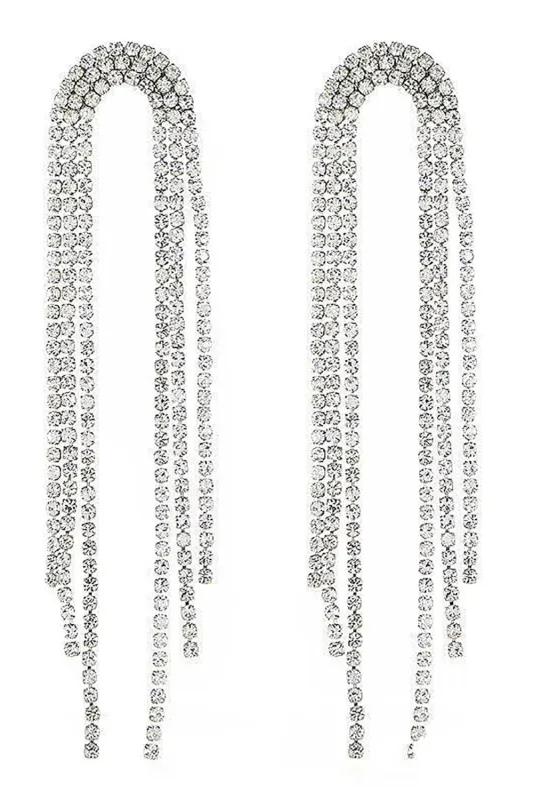 Silver Tassel Rhinestones Earrings sold by Wedtrend