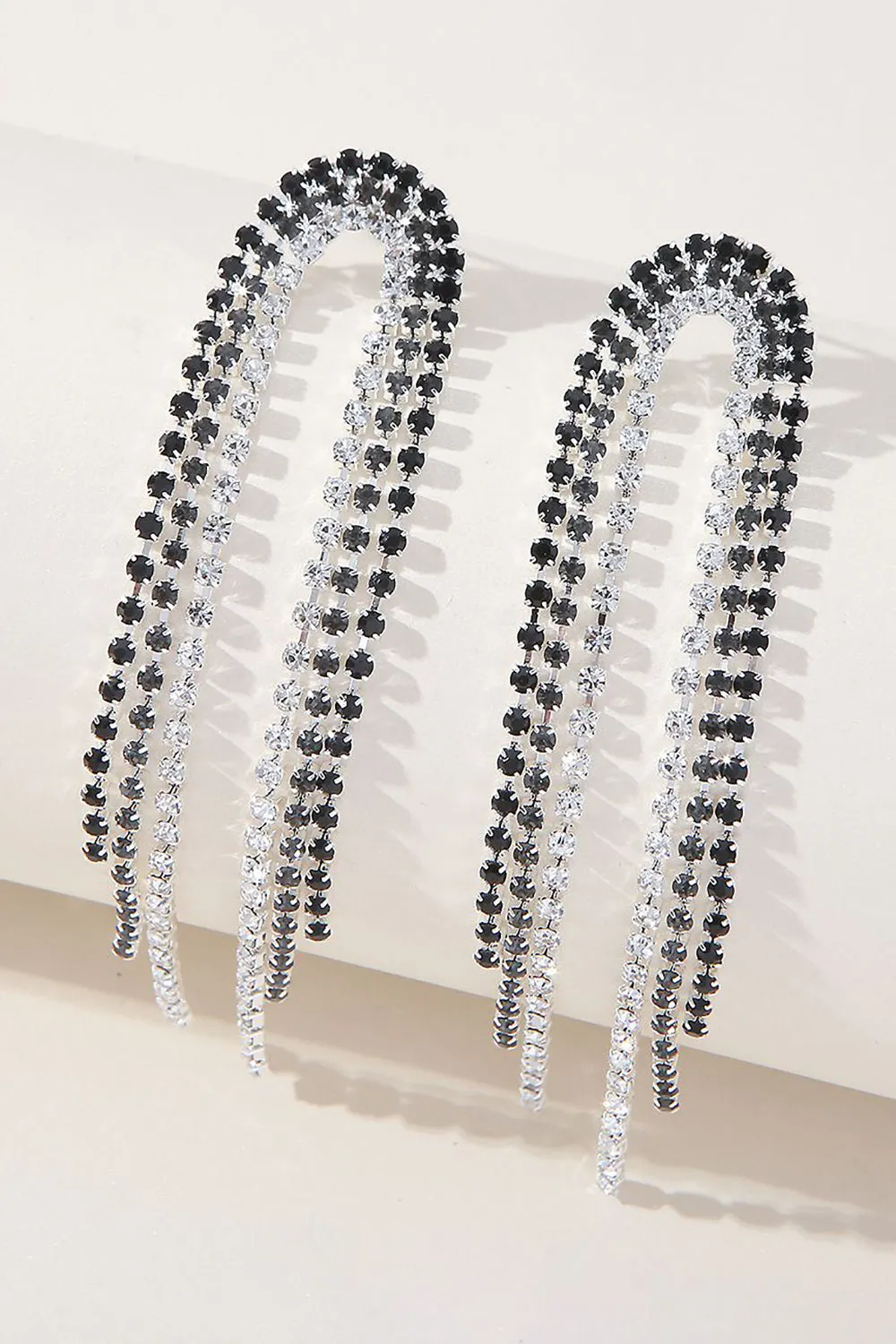 Silver Tassel Rhinestones Earrings sold by Wedtrend product image thumbnail 4