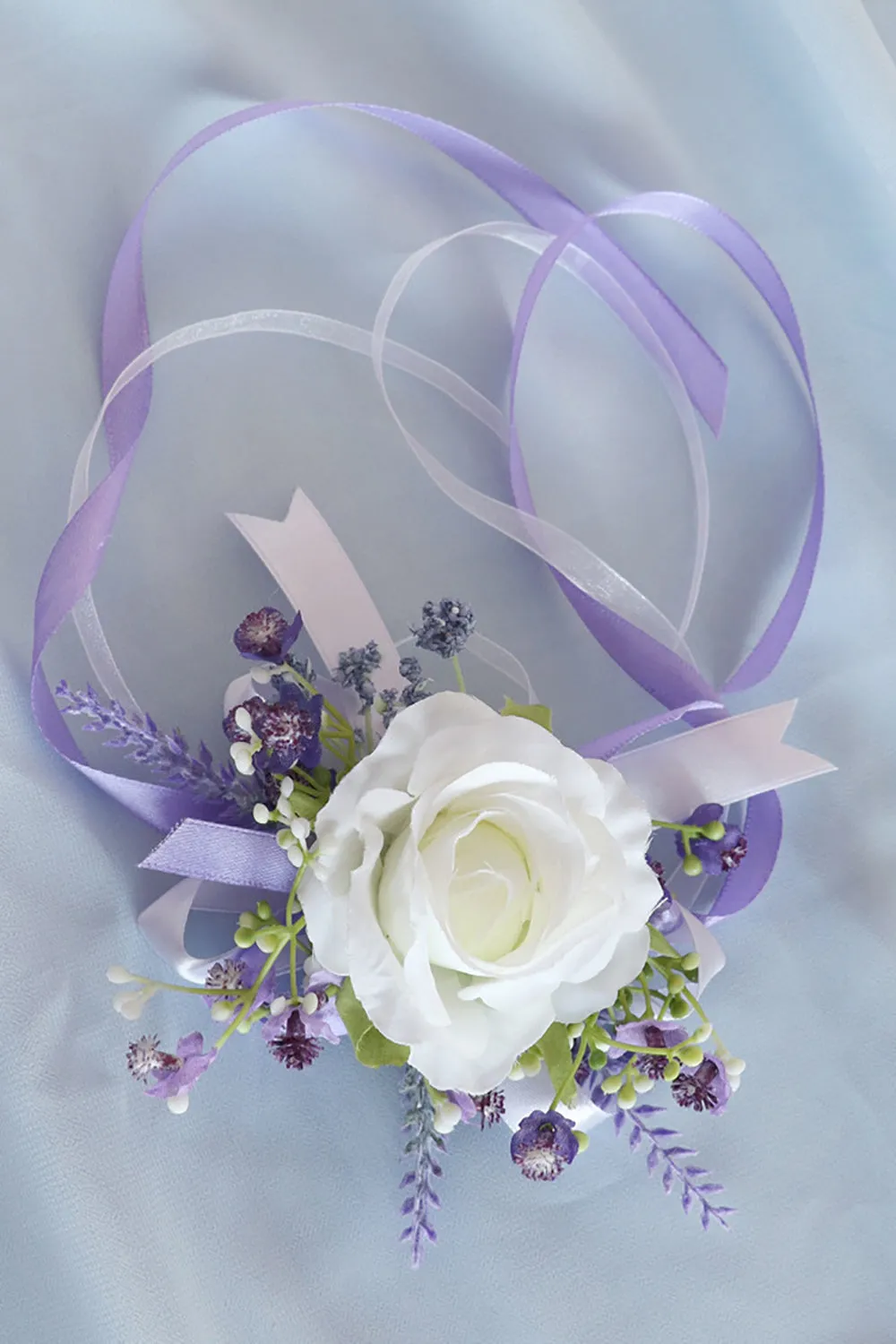 Ivory Rose Wrist Corsage and Men Boutonniere Set for Prom Wedding Party sold by Wedtrend product image thumbnail 3