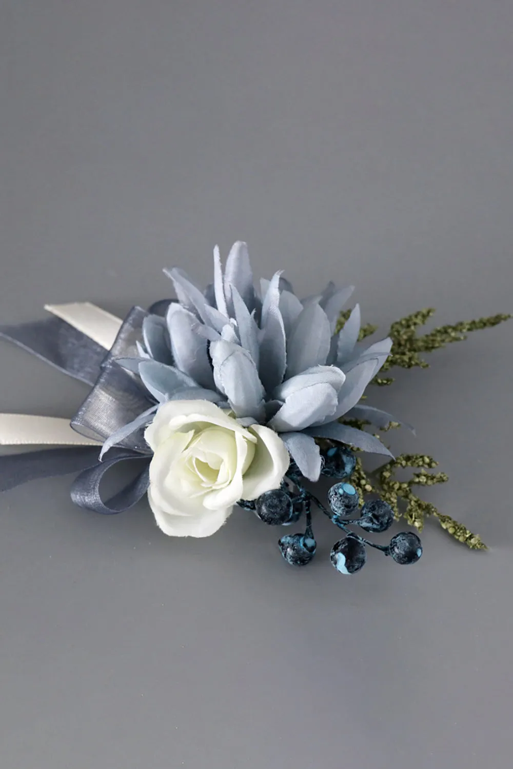 Grey Blue Wrist Corsage and Men Boutonniere Set for Prom Wedding Party sold by Wedtrend product image thumbnail 2