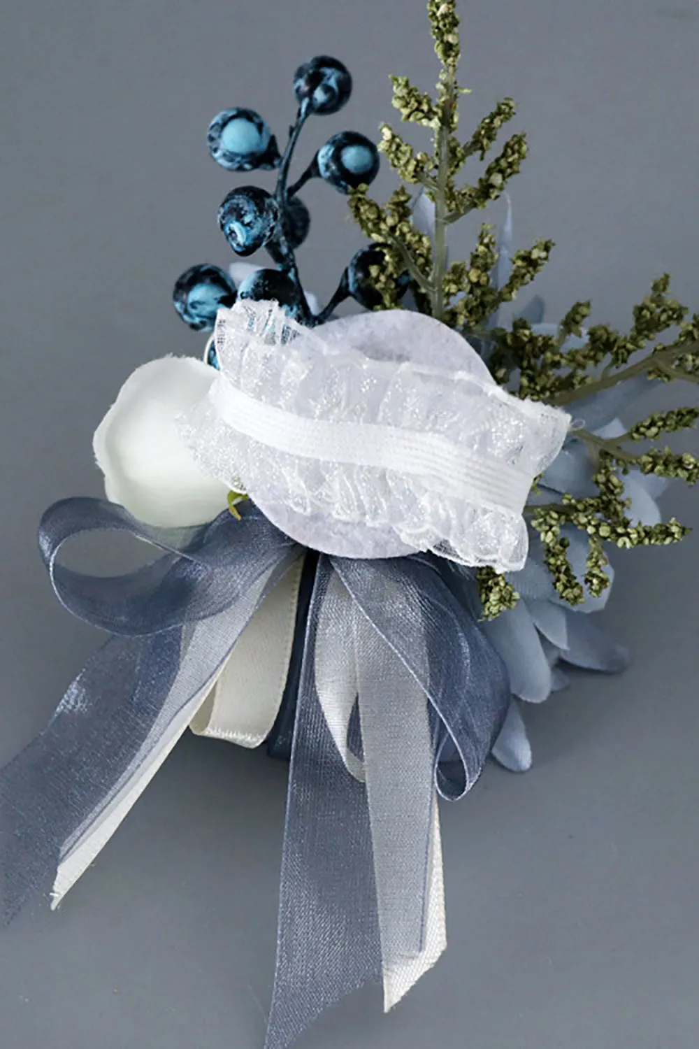 Grey Blue Wrist Corsage and Men Boutonniere Set for Prom Wedding Party sold by Wedtrend product image thumbnail 3