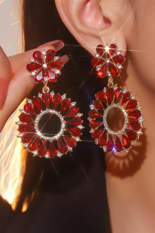 Red Fashionable Rhinestone Flower Earrings sold by Wedtrend