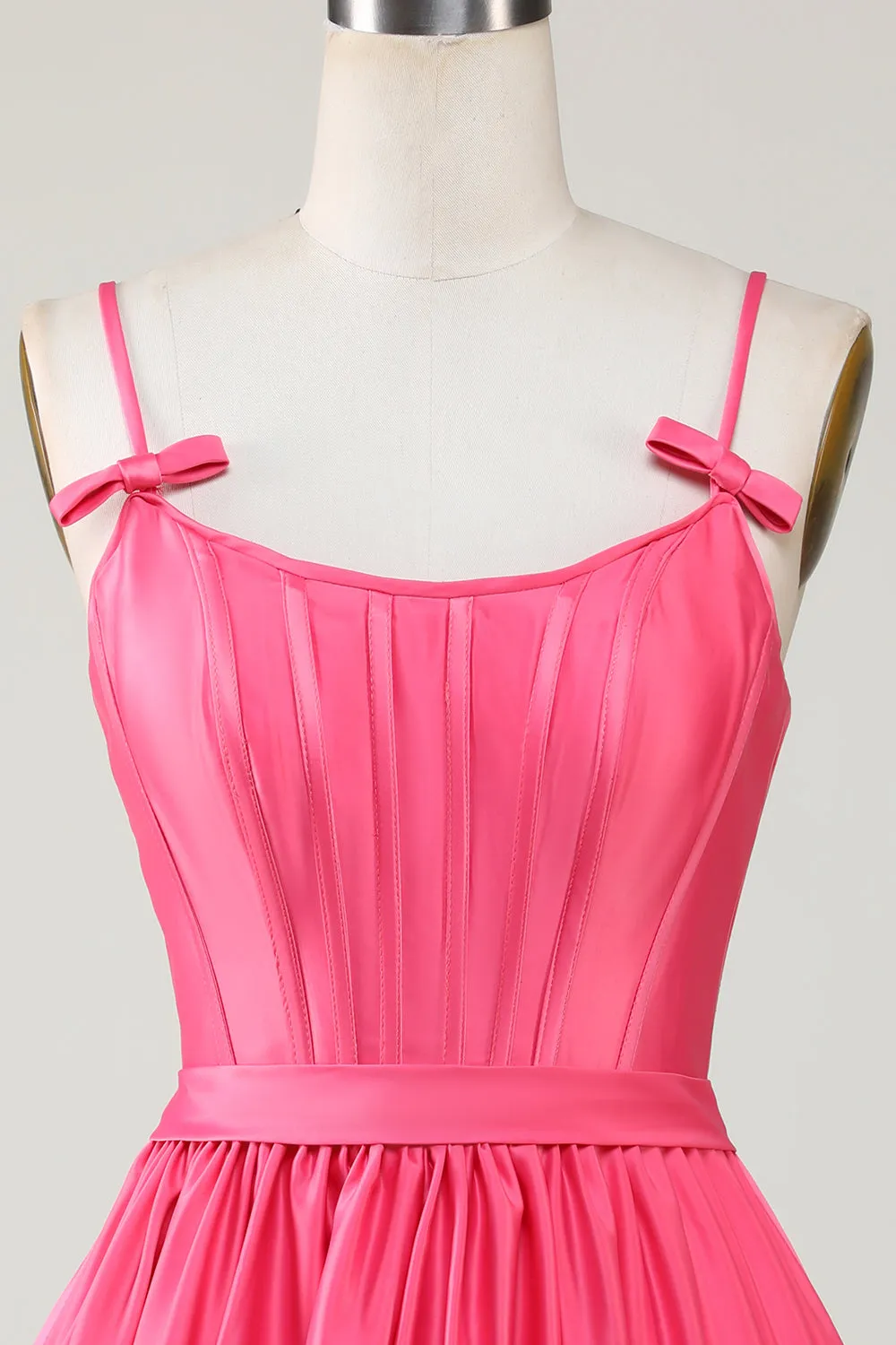 Cute Fuchsia A Line Spaghetti Straps Corset Ruffle Homecoming Dress with Bows sold by Wedtrend product image thumbnail 4