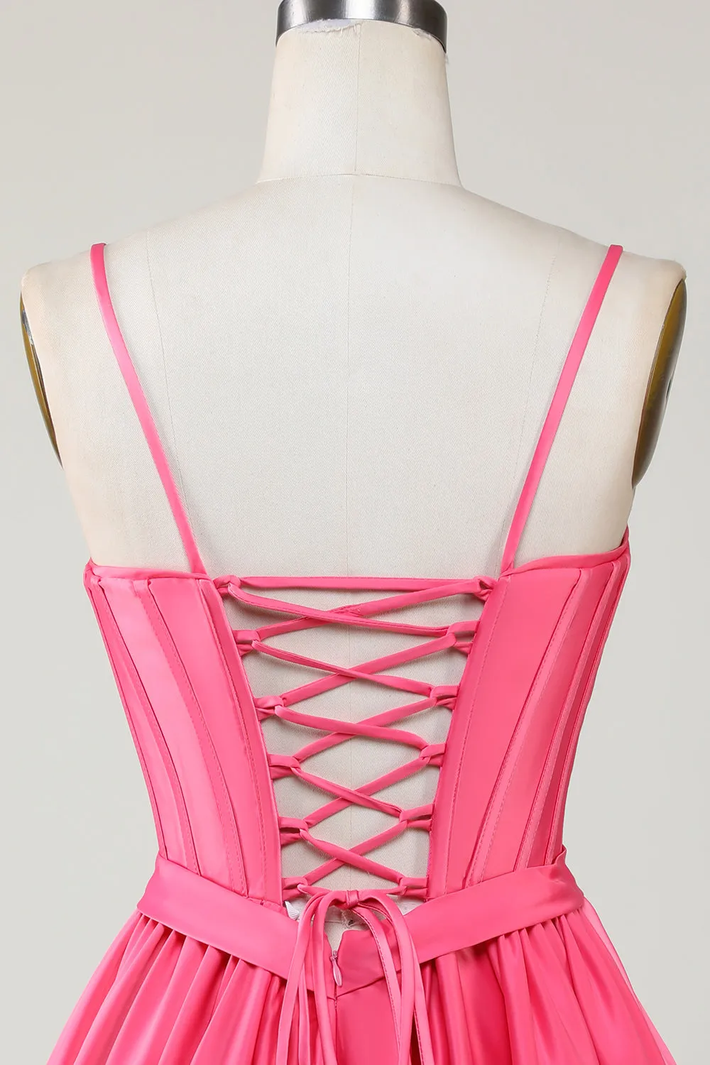 Cute Fuchsia A Line Spaghetti Straps Corset Ruffle Homecoming Dress with Bows sold by Wedtrend product image thumbnail 5