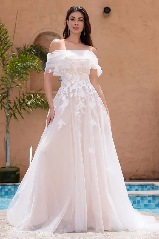 Princess Off The Shoulder Corset Long Bridal Dress with Appliques Lace sold by Wedtrend