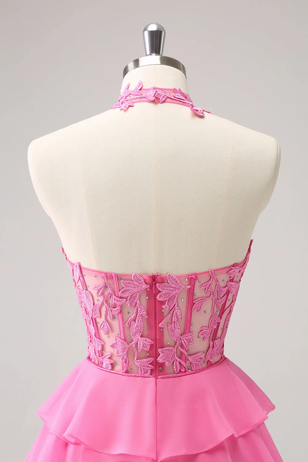 Cute Hot Pink A Line Strapless Tiered Corset Ruffle Homecoming Dress with Beading sold by Wedtrend product image thumbnail 5
