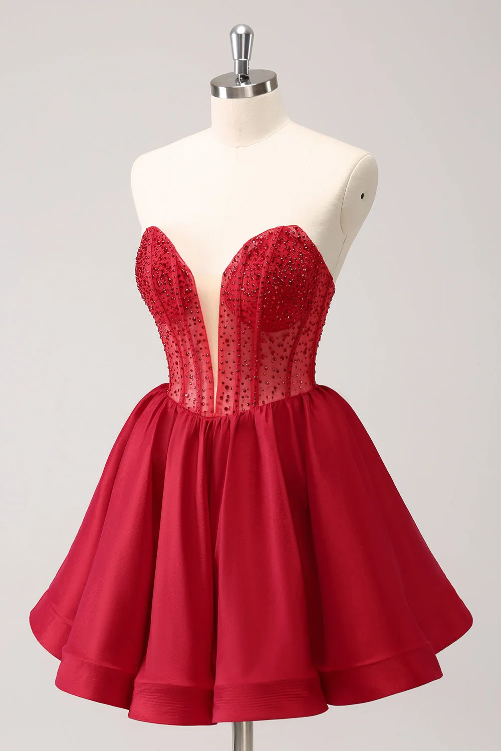 Cute Red A Line Strapless Corset Ruffle Homecoming Dress with Beading sold by Wedtrend product image thumbnail 4
