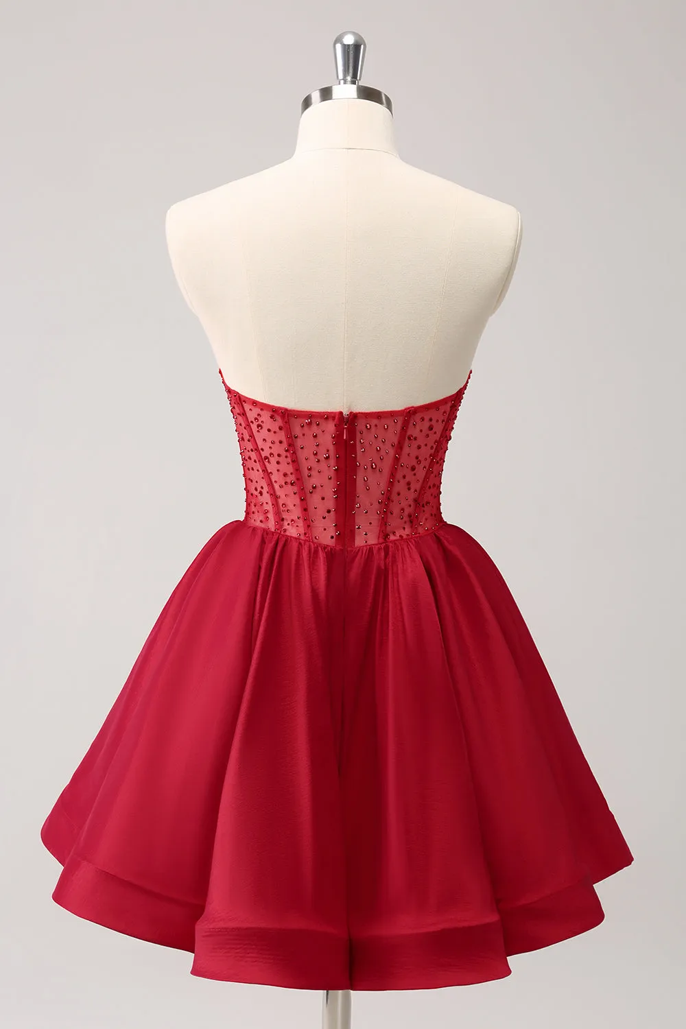 Cute Red A Line Strapless Corset Ruffle Homecoming Dress with Beading sold by Wedtrend product image thumbnail 2