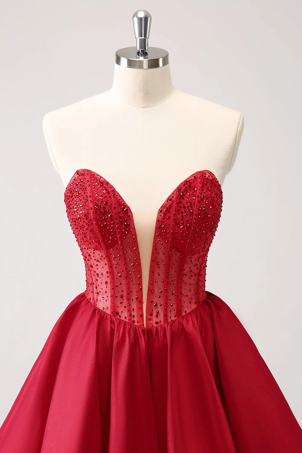 Cute Red A Line Strapless Corset Ruffle Homecoming Dress with Beading sold by Wedtrend product image thumbnail 5