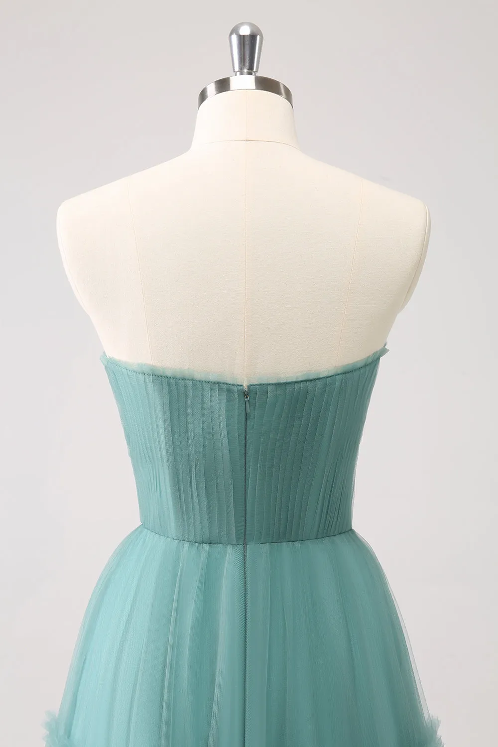 Eucalyptus A Line Strapless Corset Tulle Long Bridesmaid Dress sold by Wedtrend product image thumbnail 5